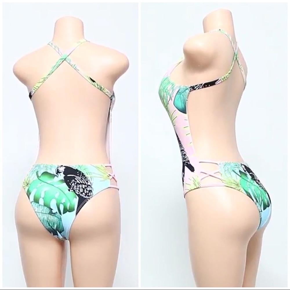 ALMOST GONE! TROPICAL PINK ONE-PIECE SWIMSUIT - Picture 3 of 4